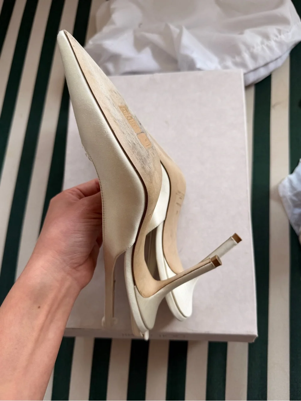 Jimmy Choo Cream Satin Pointed-Toe Slingback Pumps